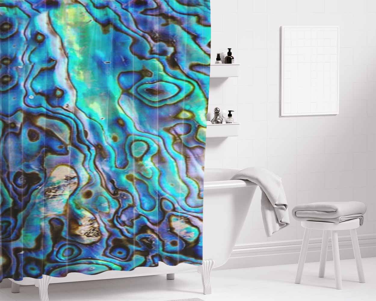 Abalone Shell Holographic Bathroom Shower Curtain Fabric Waterproof | 66 X 72 Inch