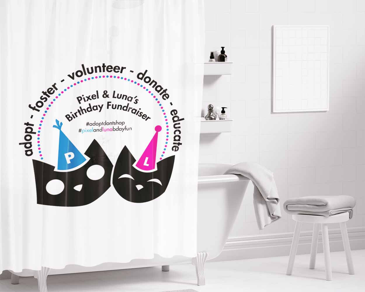 Adopt Foster Volunteer Donate Educate Bathroom Shower Curtain Fabric Waterproof | 66 X 72 Inch