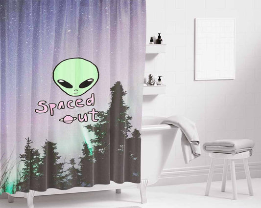 Aesthetic Spaced Out Alien Bathroom Shower Curtain Fabric Waterproof | 66 X 72 Inch