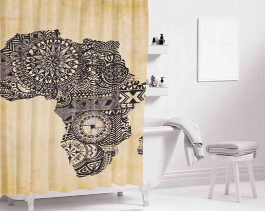 Africa Parchment Bathroom Shower Curtain Fabric Waterproof | 66 X 72 Inch