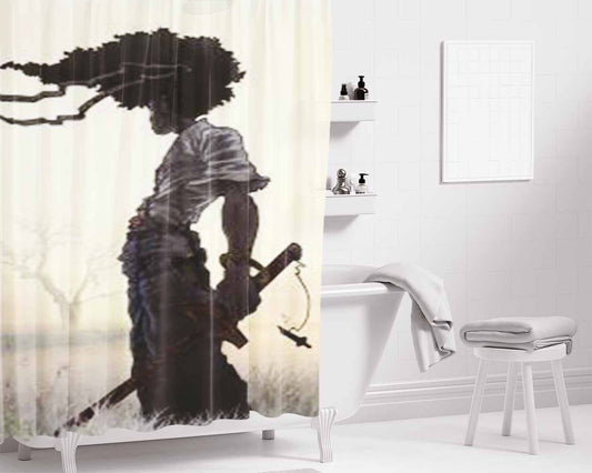 Afro Samurai Ninja Bathroom Shower Curtain Fabric Waterproof | 66 X 72 Inch