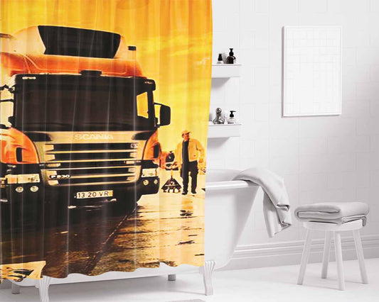 Afternoon Scania Logo Blue Bathroom Shower Curtain Fabric Waterproof | 66 X 72 Inch