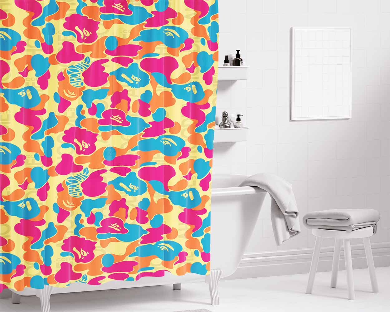 Ahoodie Camouflage Pattern Full Color Bathroom Shower Curtain Fabric Waterproof | 66 X 72 Inch