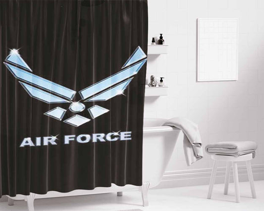 Air Force Chrome Logo Bathroom Shower Curtain Fabric Waterproof | 66 X 72 Inch