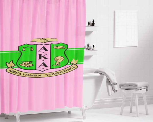 Aka Pink And Green Bathroom Shower Curtain Fabric Waterproof | 66 X 72 Inch