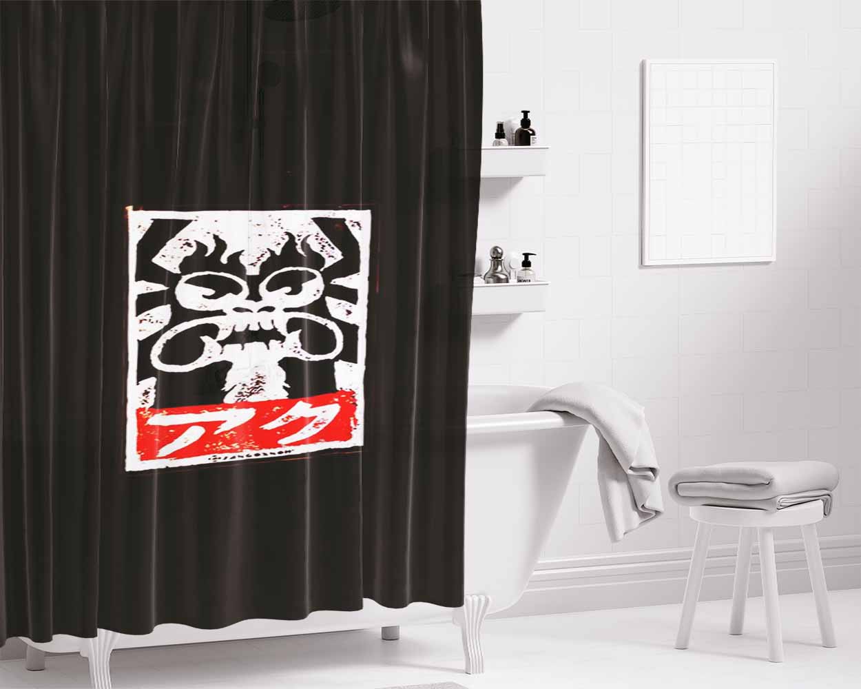 Aku Samurai Jack X Obey Slaps Street Art Bathroom Shower Curtain Fabric Waterproof | 66 X 72 Inch
