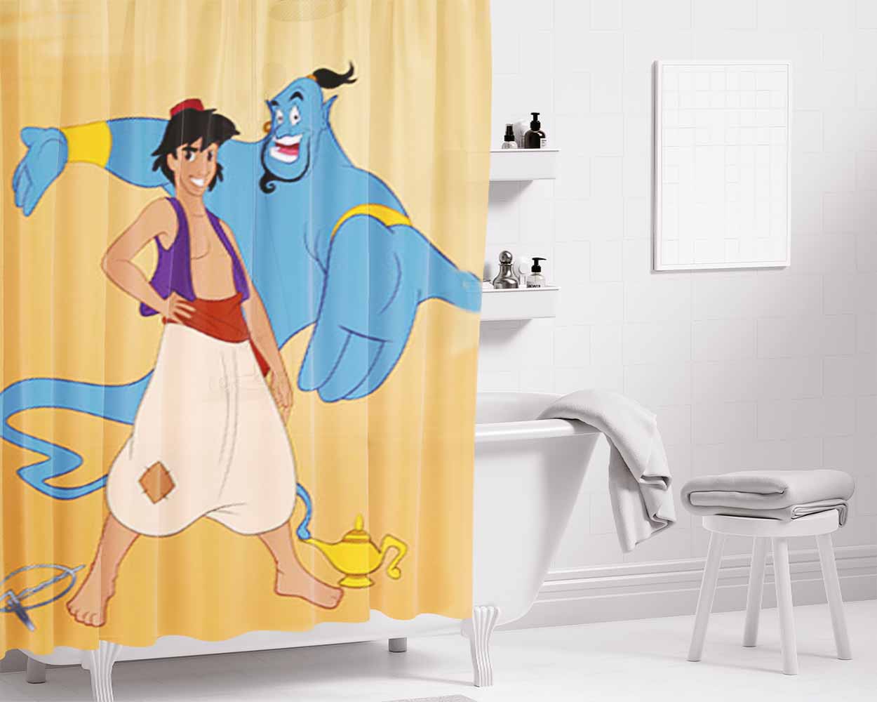 Aladdin And The Genie Bathroom Shower Curtain Fabric Waterproof | 66 X 72 Inch