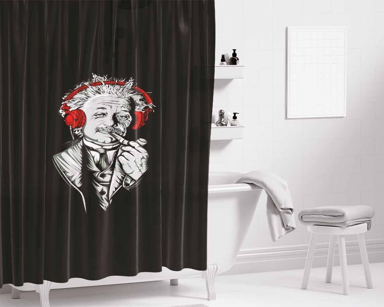 Albert Einstein Trippy Walkman Bathroom Shower Curtain Fabric Waterproof | 66 X 72 Inch