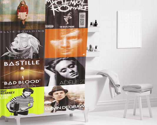 Album Music Bathroom Shower Curtain Fabric Waterproof | 66 X 72 Inch