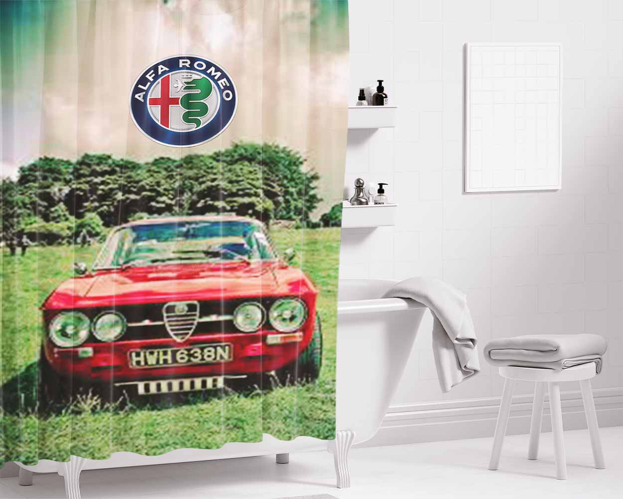 Alfa Romeo Car Style Bathroom Shower Curtain Fabric Waterproof | 66 X 72 Inch