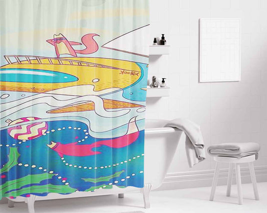 All Aboard Bathroom Shower Curtain Fabric Waterproof | 66 X 72 Inch