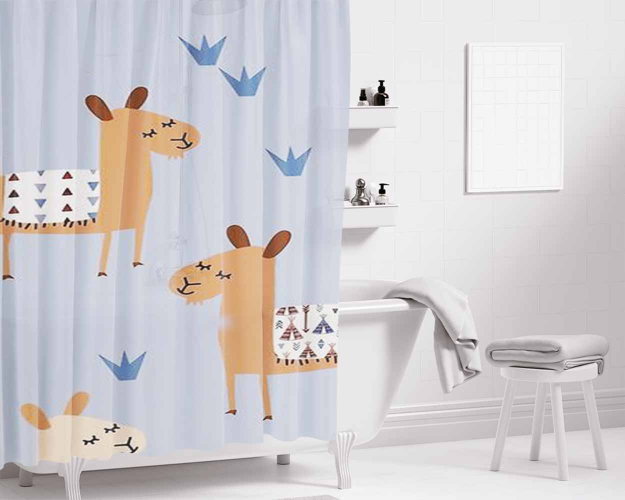 Alpaca Bathroom Shower Curtain Fabric Waterproof | 66 X 72 Inch