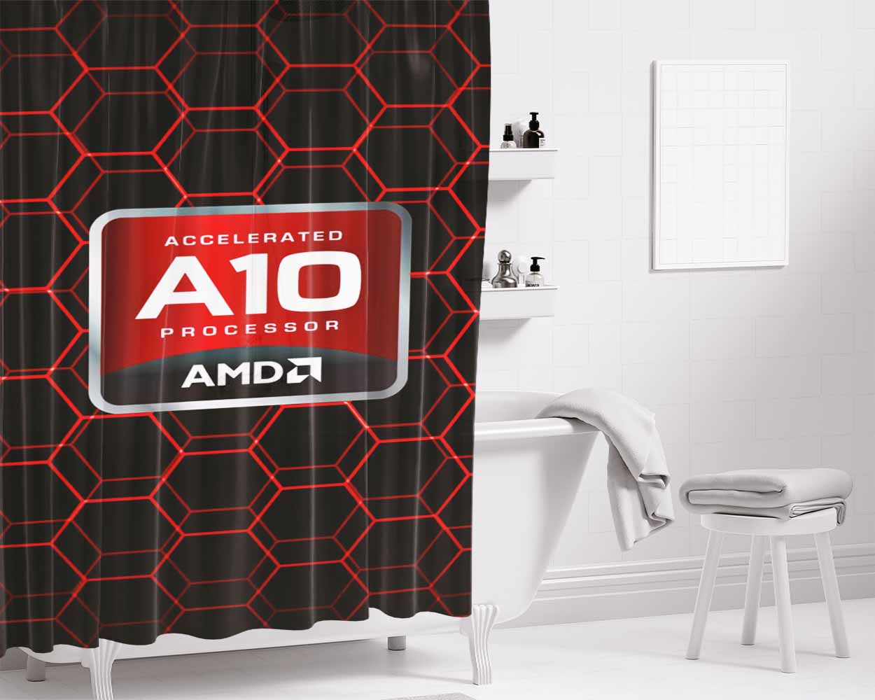 Amd Logo Bathroom Shower Curtain Fabric Waterproof | 66 X 72 Inch