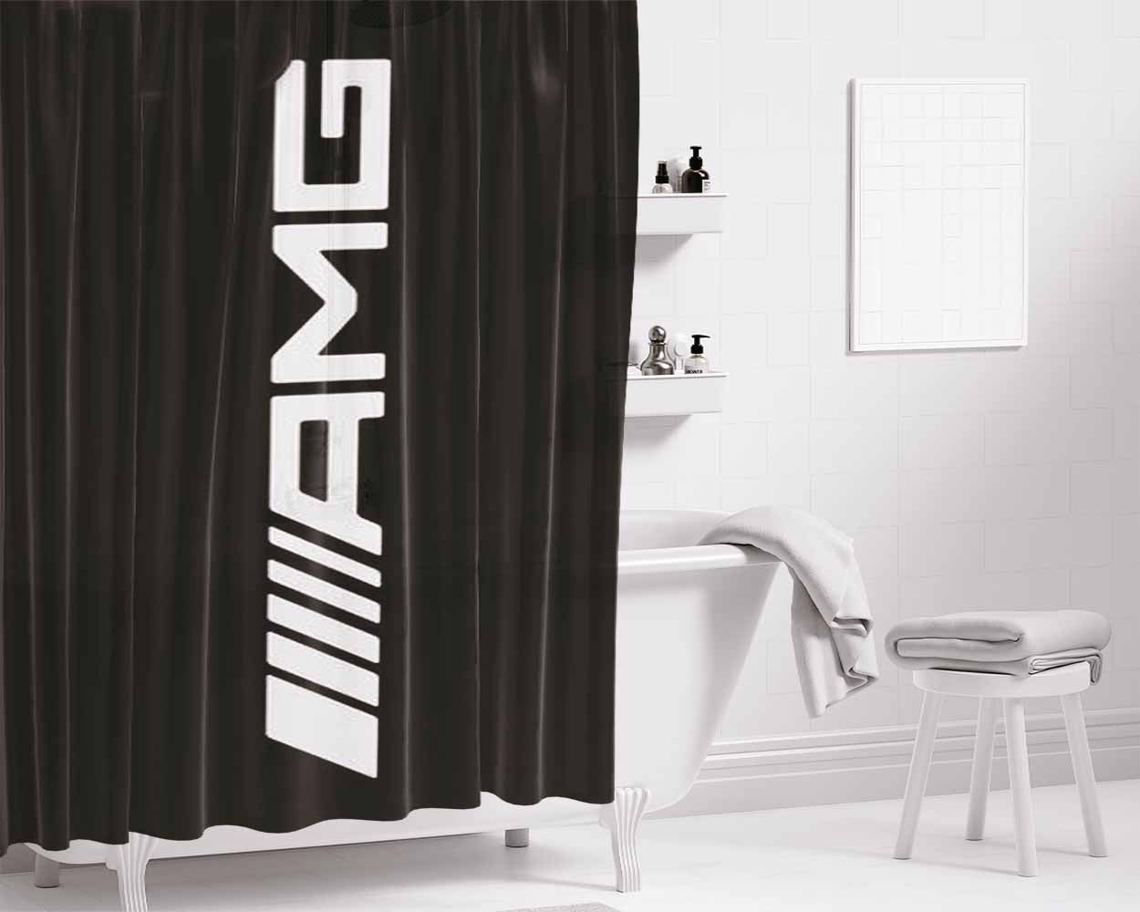 Amg White Bathroom Shower Curtain Fabric Waterproof | 66 X 72 Inch