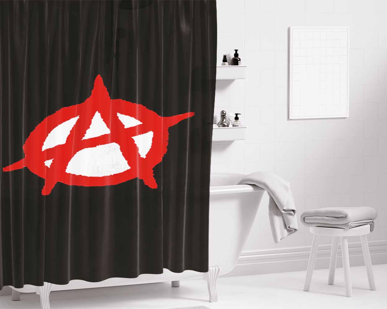 Anarchy Symbol Bathroom Shower Curtain Fabric Waterproof | 66 X 72 Inch