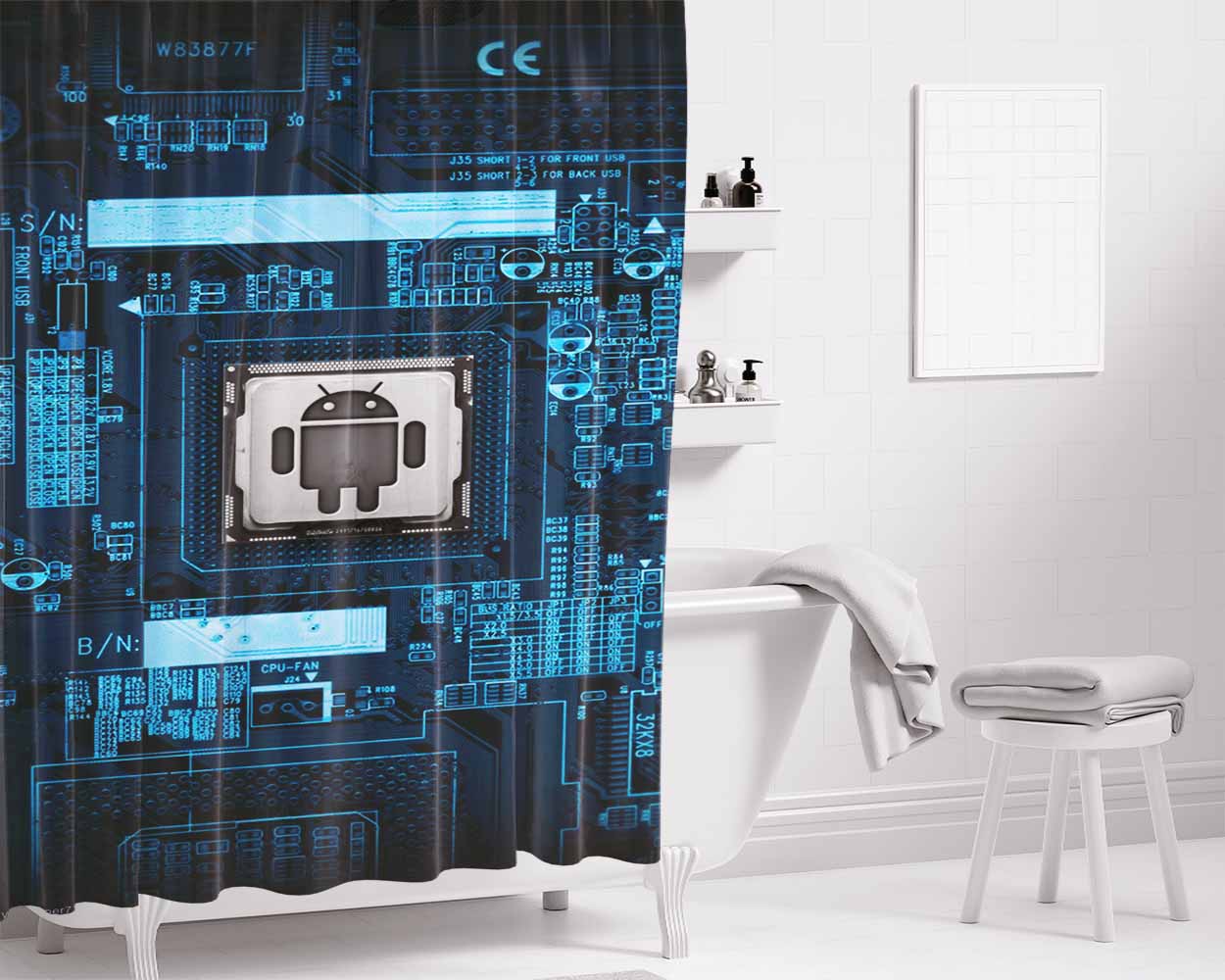 Android- Bathroom Shower Curtain Fabric Waterproof | 66 X 72 Inch