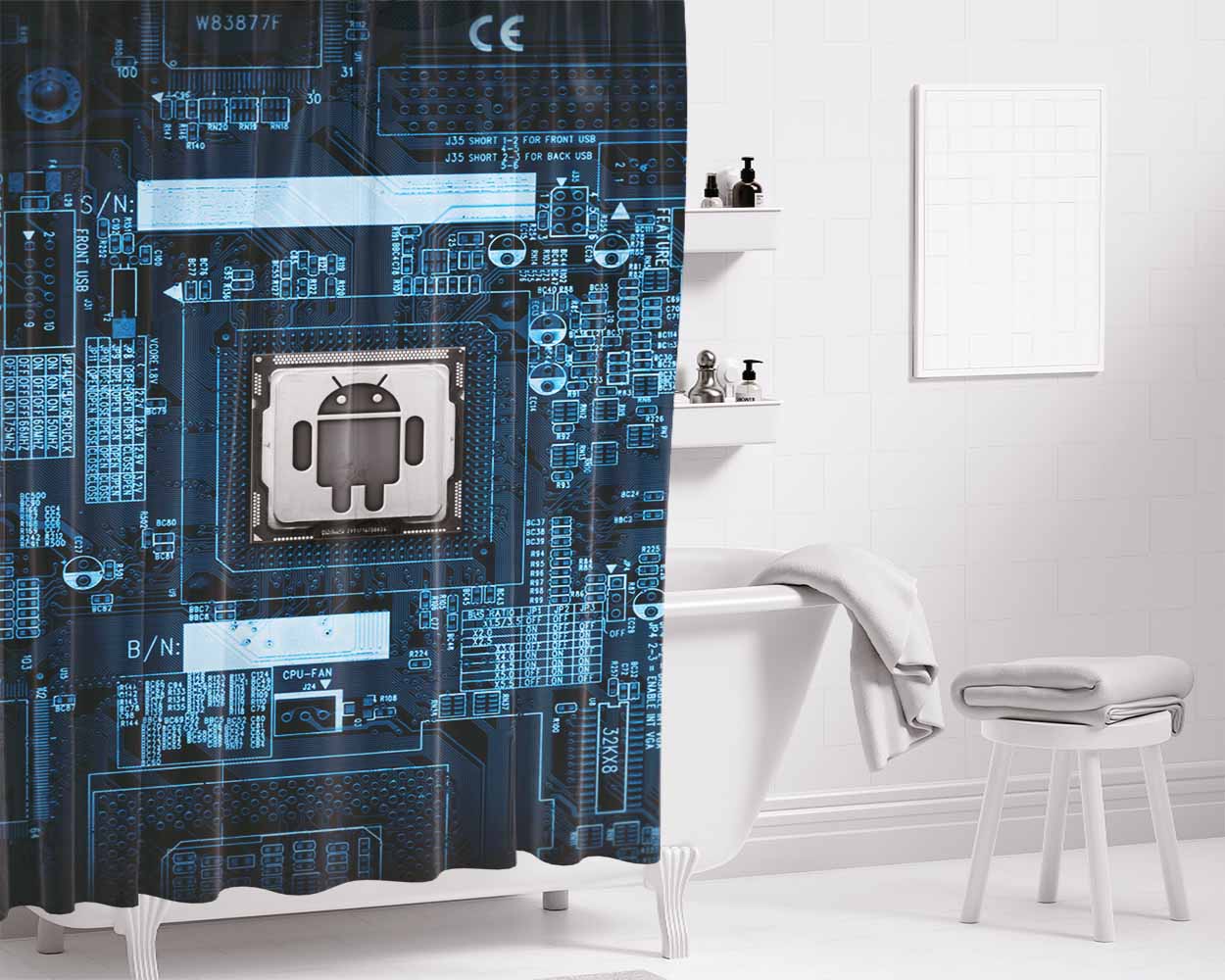 Android Swag Logo Bathroom Shower Curtain Fabric Waterproof | 66 X 72 Inch