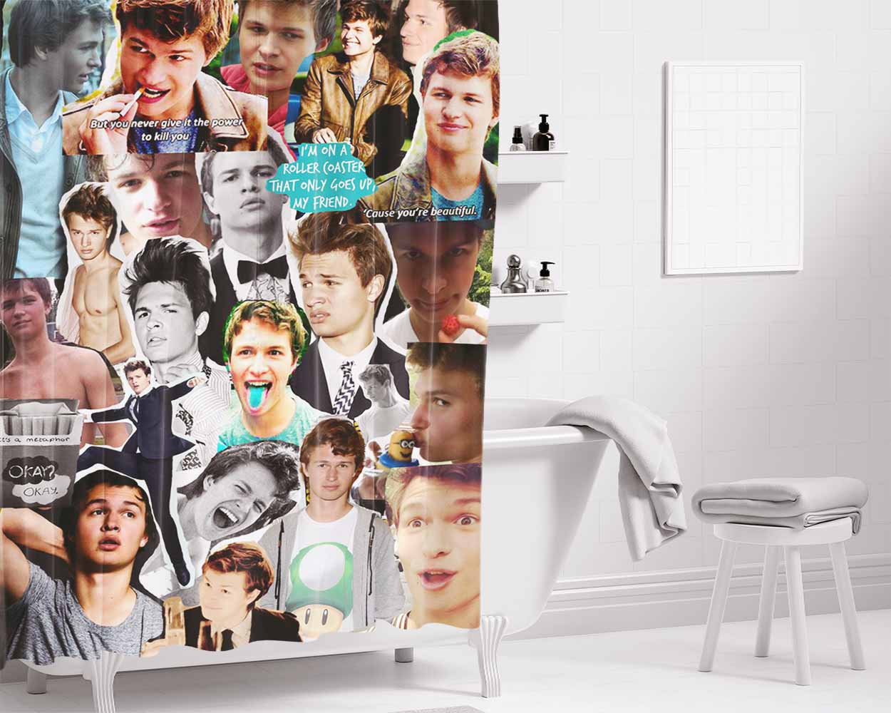 Ansel Elgort Collage Bathroom Shower Curtain Fabric Waterproof | 66 X 72 Inch