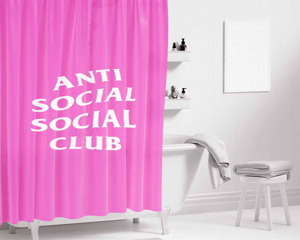 Anti Sosial Sosial Club Pink Bathroom Shower Curtain Fabric Waterproof | 66 X 72 Inch