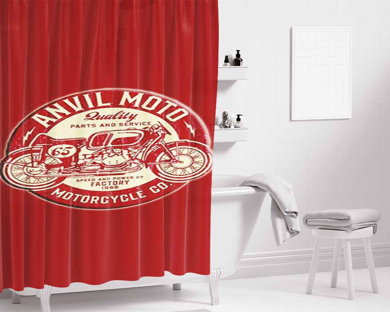 Anvil Moto Red 9 Bathroom Shower Curtain Fabric Waterproof | 66 X 72 Inch
