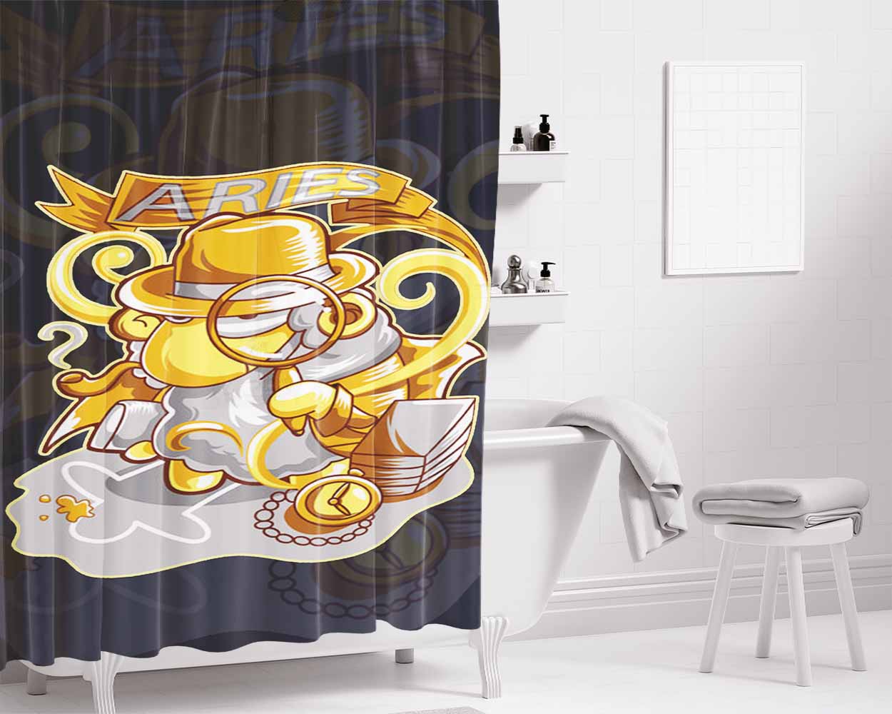 Aries Bathroom Shower Curtain Fabric Waterproof | 66 X 72 Inch