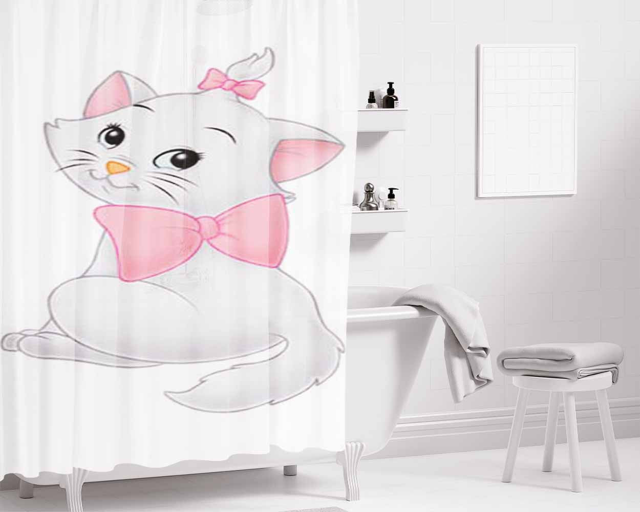 Aristocats Kitten Bathroom Shower Curtain Fabric Waterproof | 66 X 72 Inch