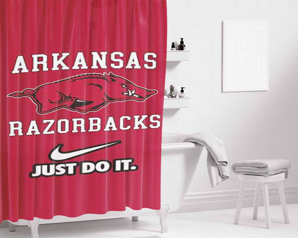 Arkansas Razorbacks Nike Bathroom Shower Curtain Fabric Waterproof | 66 X 72 Inch