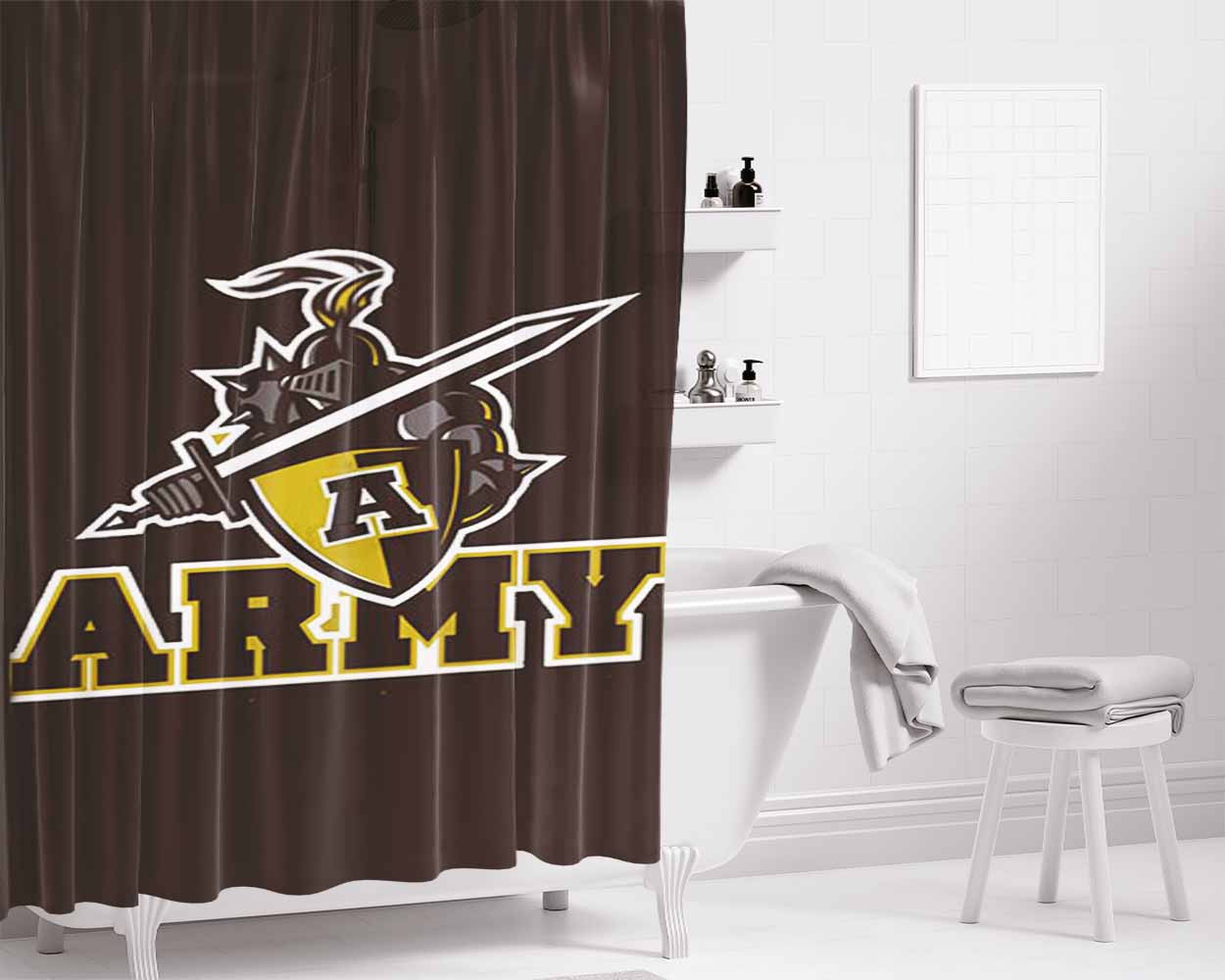 Army Black Knights Brown Bathroom Shower Curtain Fabric Waterproof | 66 X 72 Inch