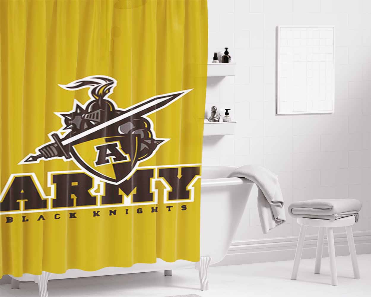 Army Black Knights Bathroom Shower Curtain Fabric Waterproof | 66 X 72 Inch