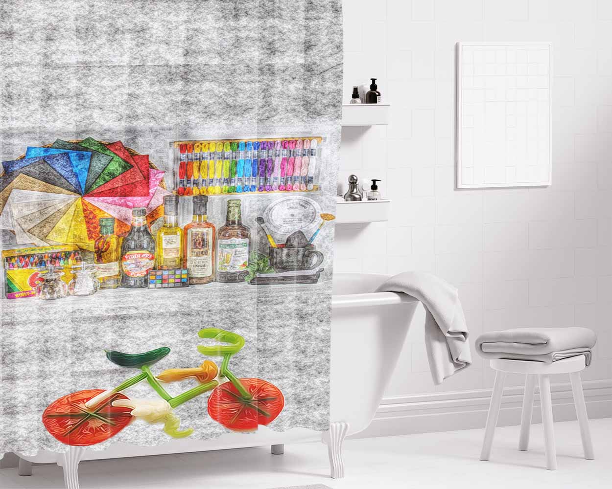 Art Bicycle Bathroom Shower Curtain Fabric Waterproof | 66 X 72 Inch
