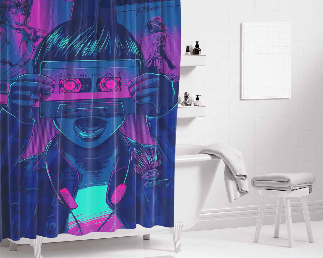 Art Children Tape Eyes Bathroom Shower Curtain Fabric Waterproof | 66 X 72 Inch