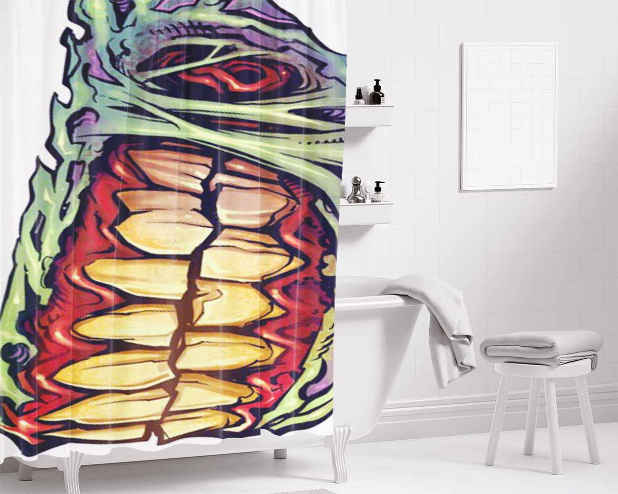 Art Design In Mouth Bathroom Shower Curtain Fabric Waterproof | 66 X 72 Inch