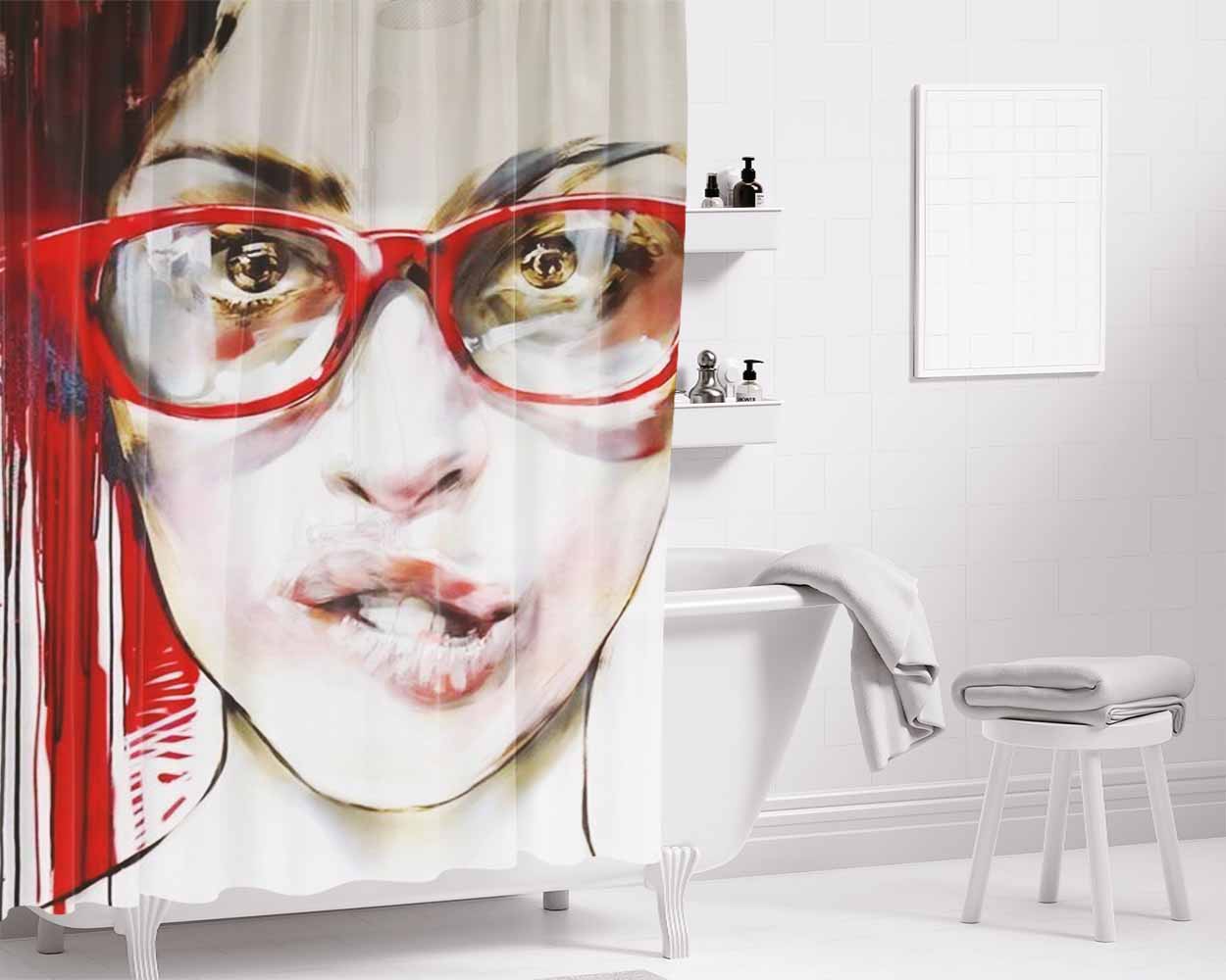 Art Face Girls Bathroom Shower Curtain Fabric Waterproof | 66 X 72 Inch