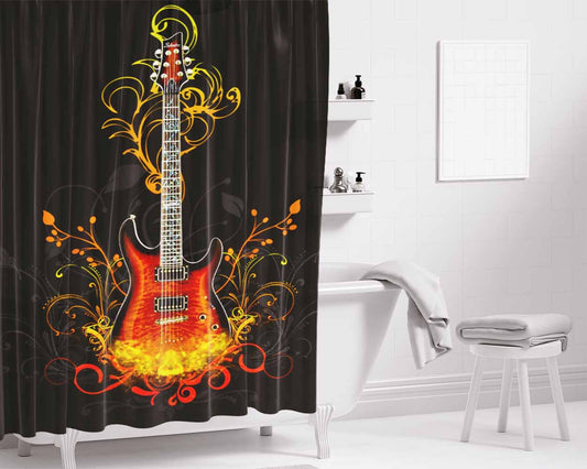 Artistic Guitar Bathroom Shower Curtain Fabric Waterproof | 66 X 72 Inch