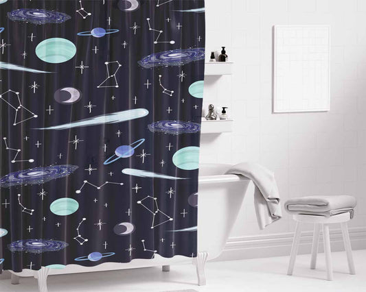 Astronomy Pattern Bathroom Shower Curtain Fabric Waterproof | 66 X 72 Inch