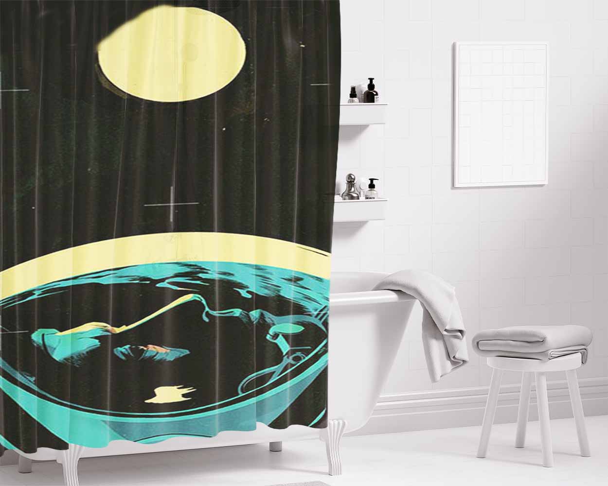 Astronot On Space Bathroom Shower Curtain Fabric Waterproof | 66 X 72 Inch