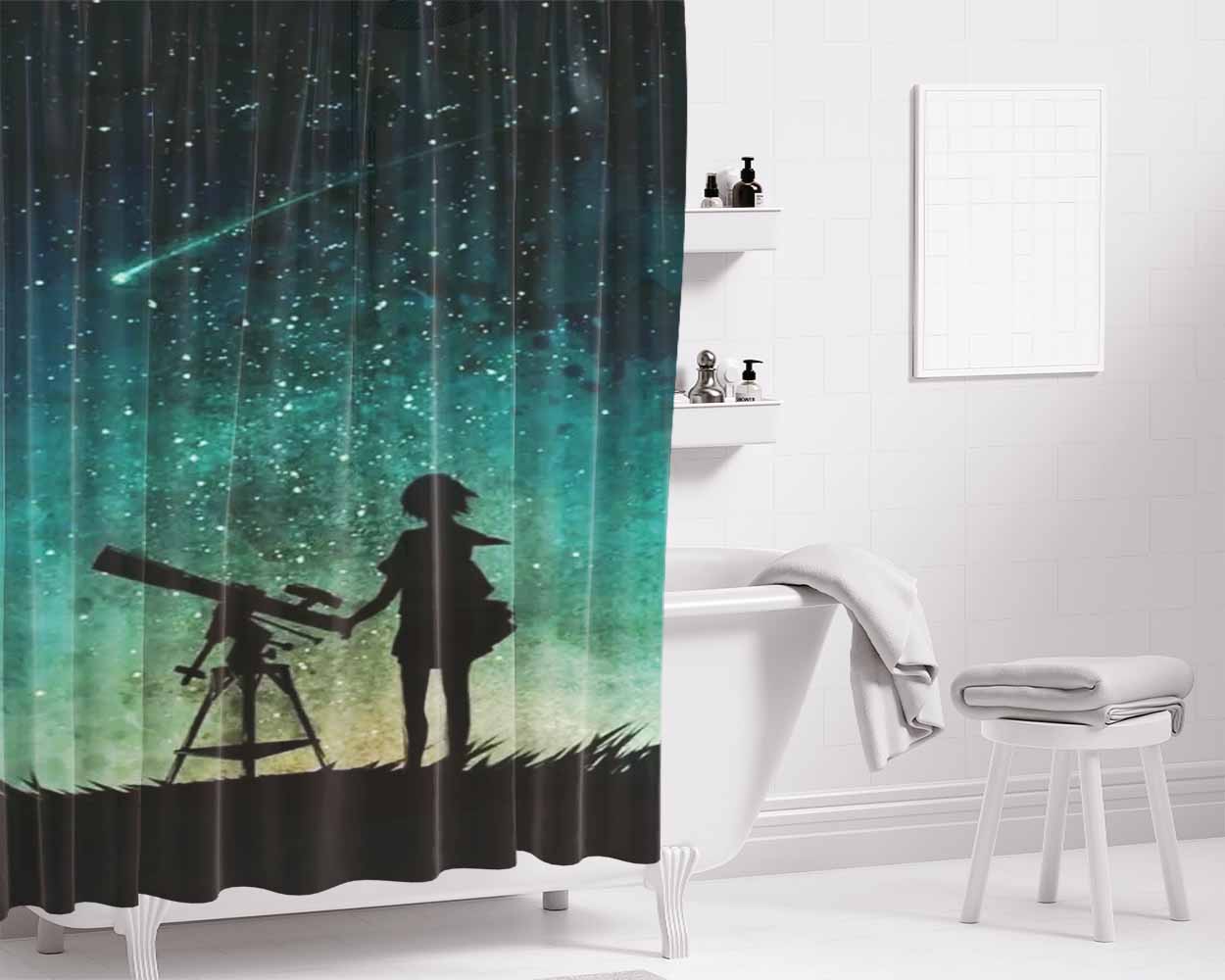 Astronot Star Bathroom Shower Curtain Fabric Waterproof | 66 X 72 Inch