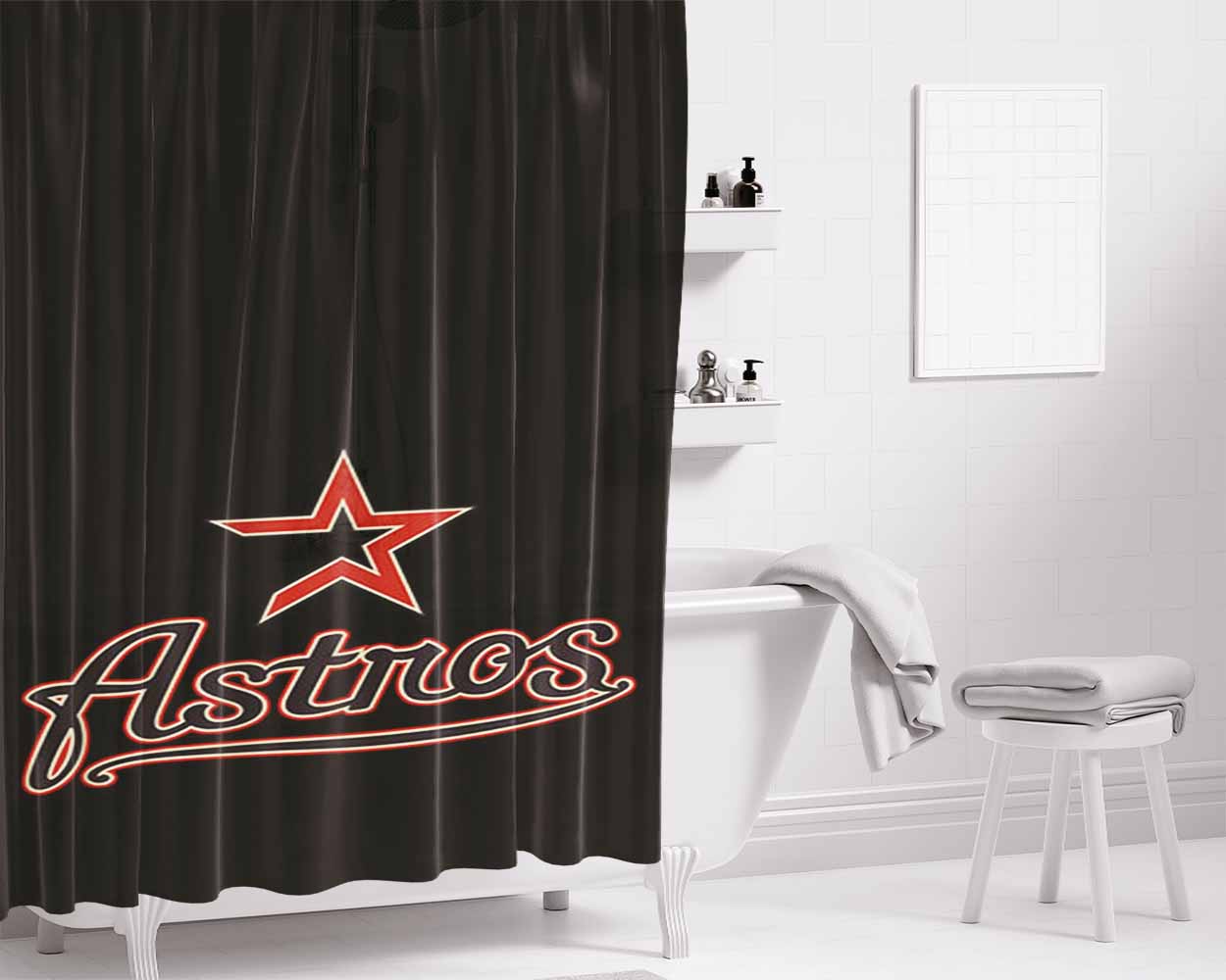 Astros Hoston Bathroom Shower Curtain Fabric Waterproof | 66 X 72 Inch