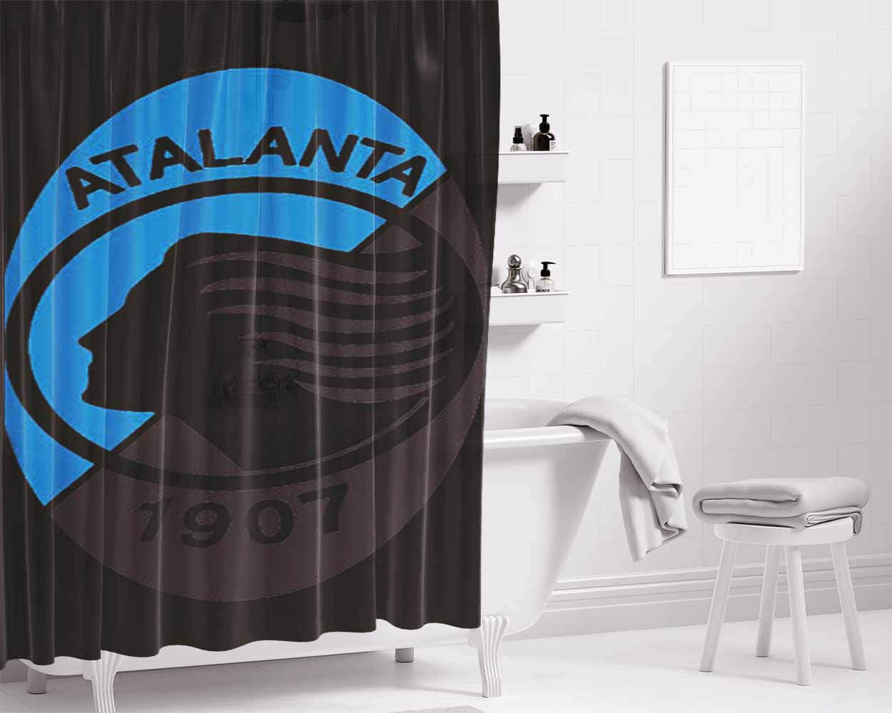 Atalanta1907 Black Bathroom Shower Curtain Fabric Waterproof | 66 X 72 Inch