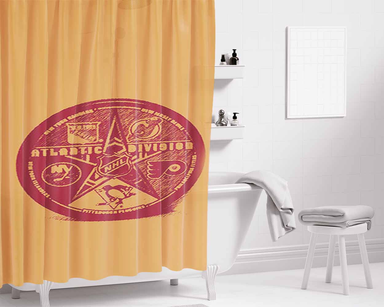 Atlentic Division Bathroom Shower Curtain Fabric Waterproof | 66 X 72 Inch