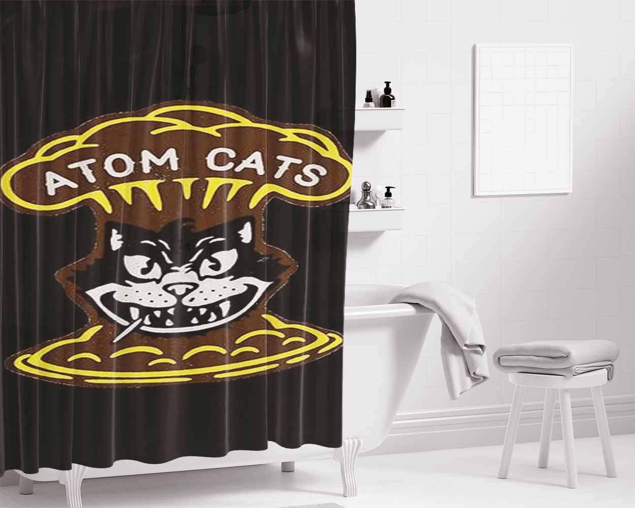 Atom Cats Bathroom Shower Curtain Fabric Waterproof | 66 X 72 Inch