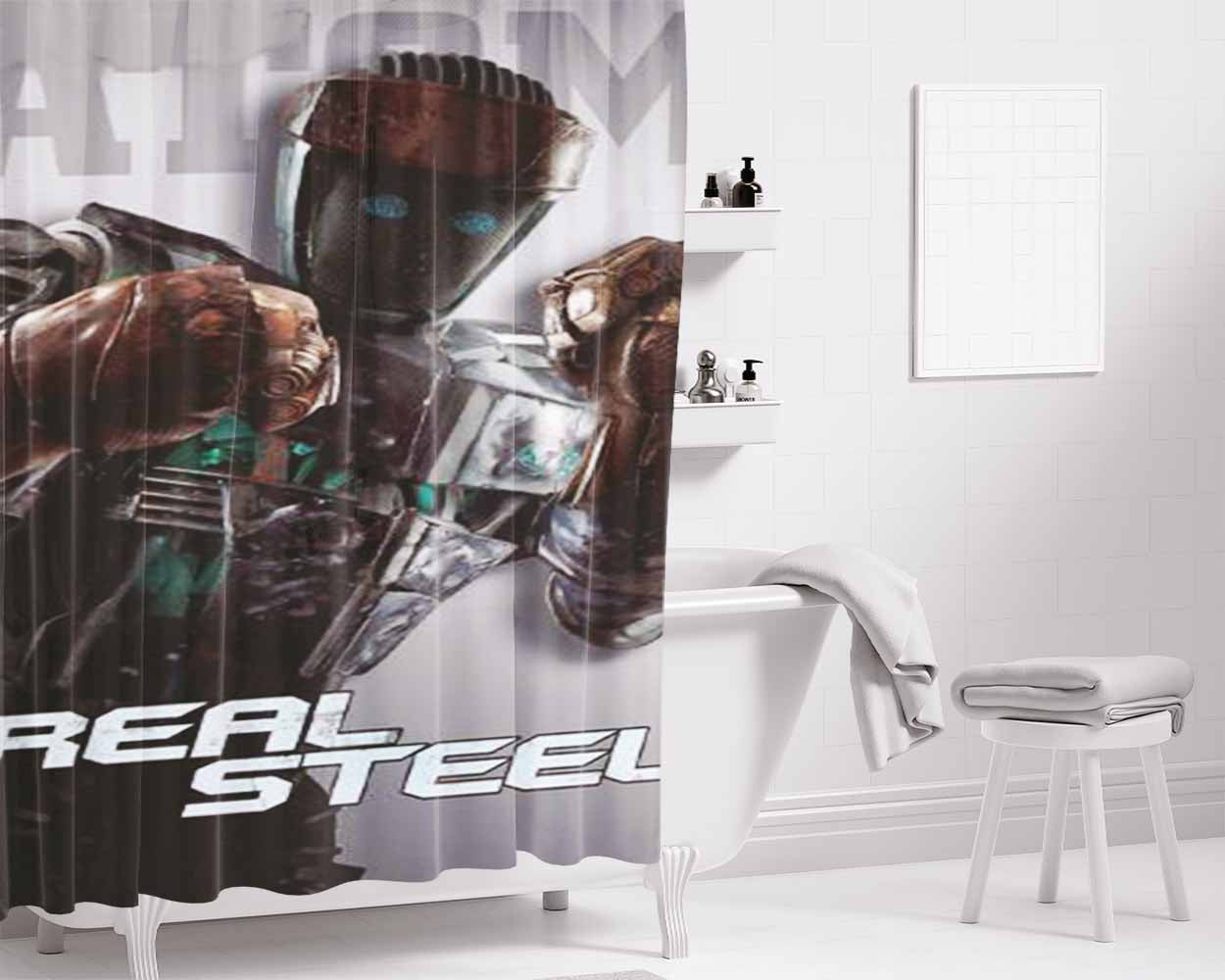 Atom Real Steel Bathroom Shower Curtain Fabric Waterproof | 66 X 72 Inch