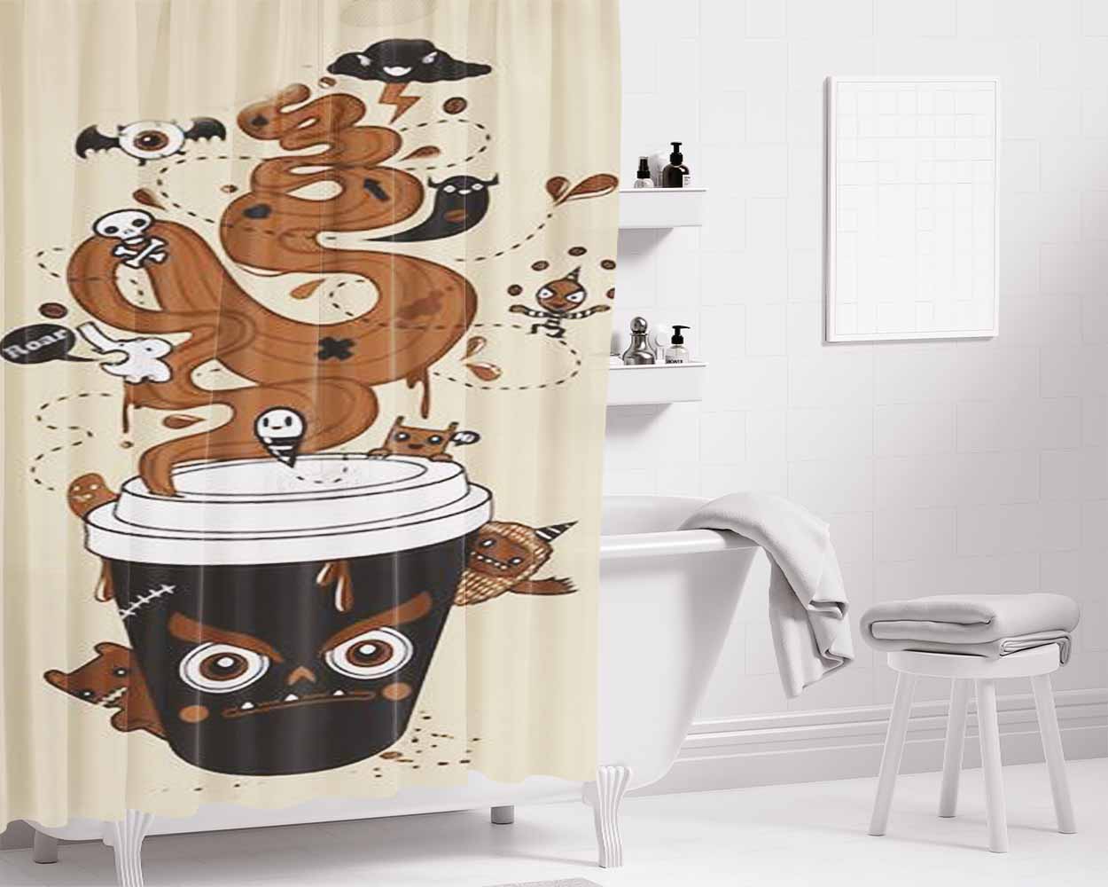 Awaken Coffee Bathroom Shower Curtain Fabric Waterproof | 66 X 72 Inch