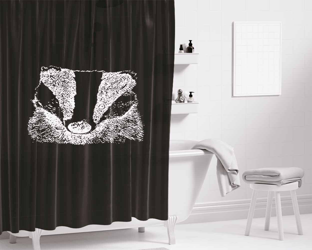 Badger Wildlife Art Line Drawing Illustration Chilly Days Bathroom Shower Curtain Fabric Waterproof | 66 X 72 Inch