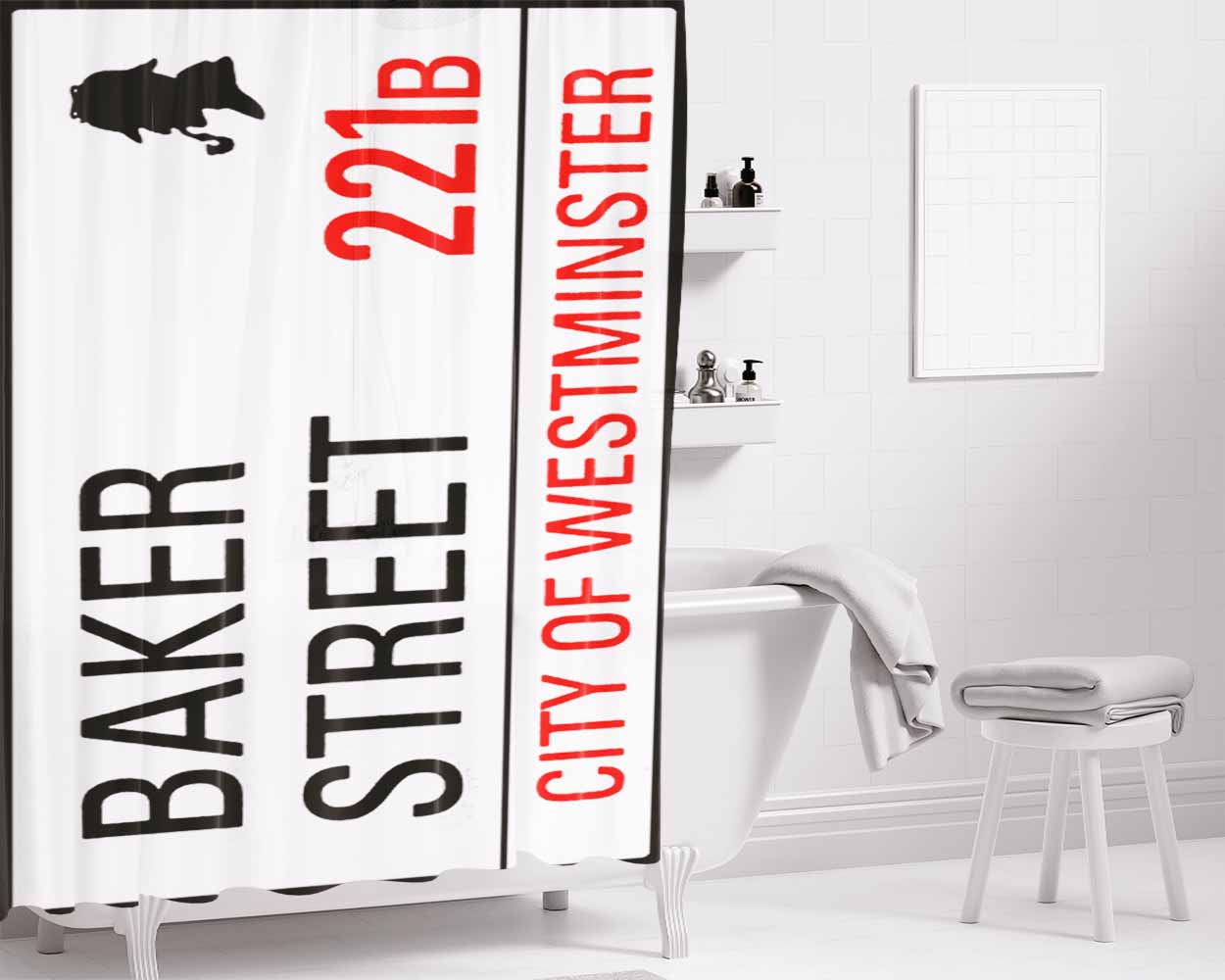 Baker Street 221B Sign Bathroom Shower Curtain Fabric Waterproof | 66 X 72 Inch