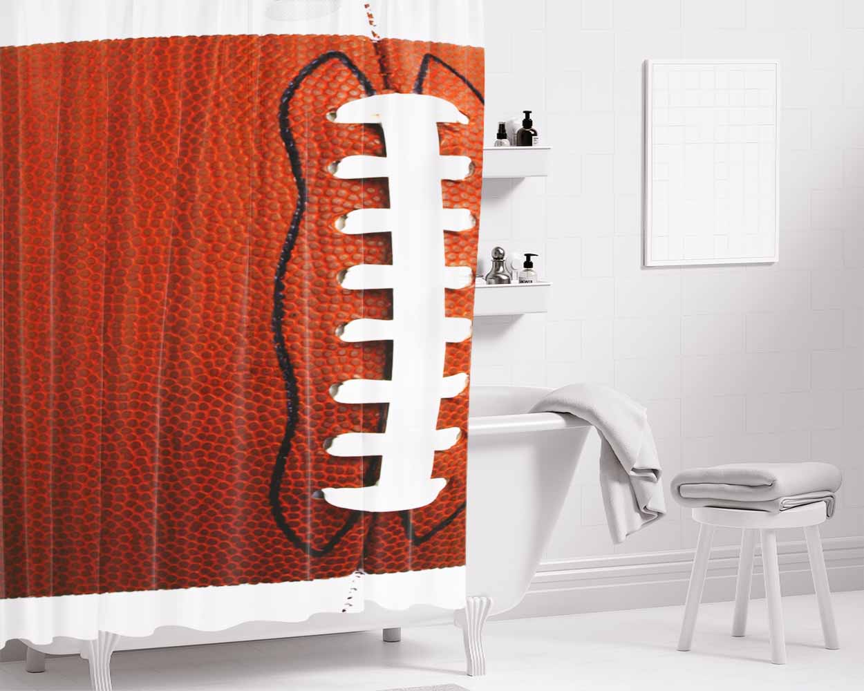 Ball Football Bathroom Shower Curtain Fabric Waterproof | 66 X 72 Inch