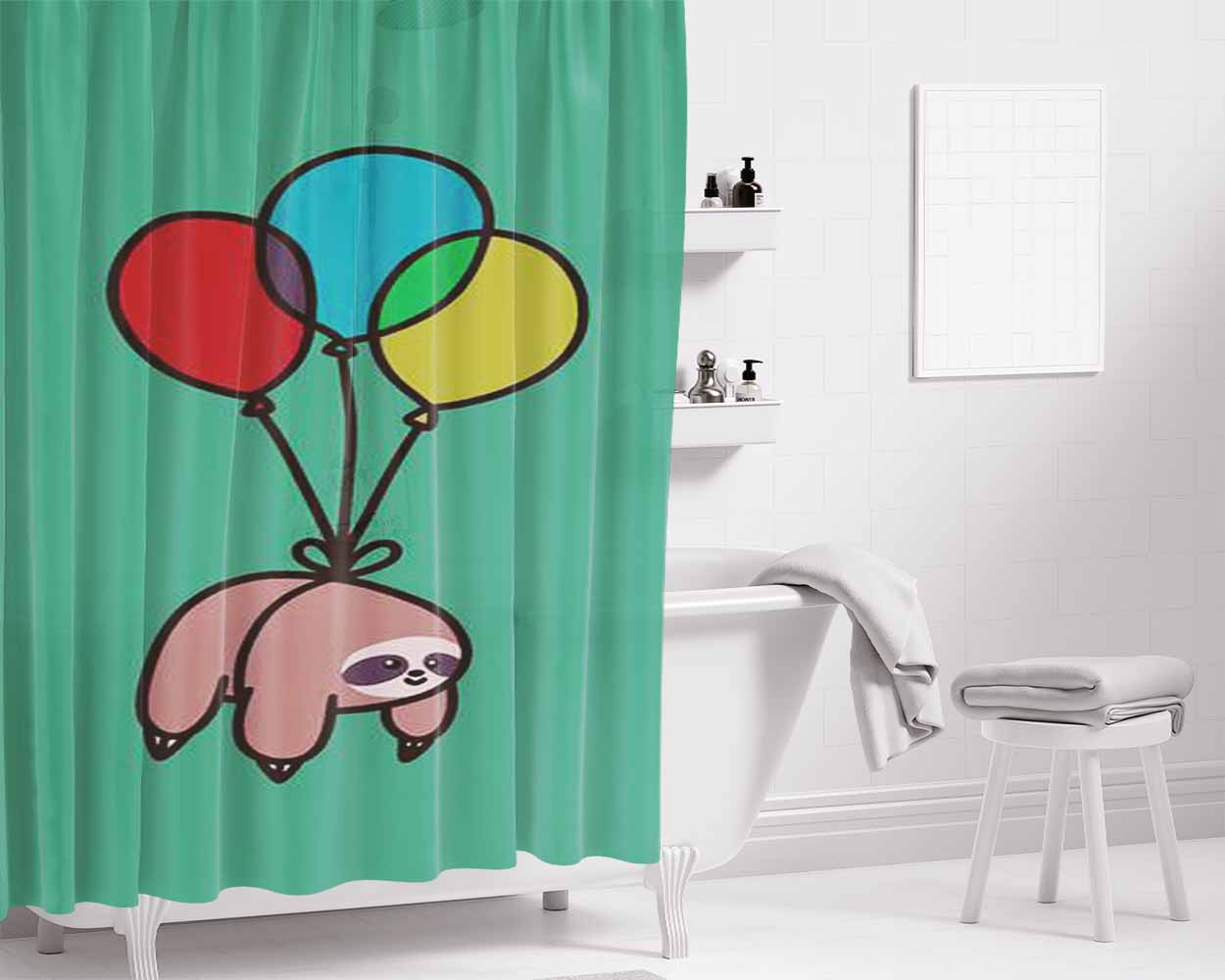 Balloon Sloth Bathroom Shower Curtain Fabric Waterproof | 66 X 72 Inch