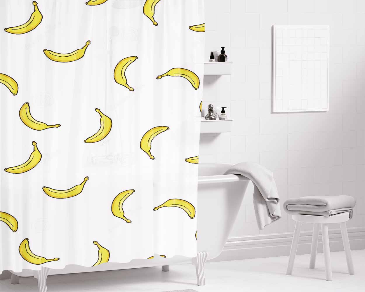 Banana Pattern Bathroom Shower Curtain Fabric Waterproof | 66 X 72 Inch