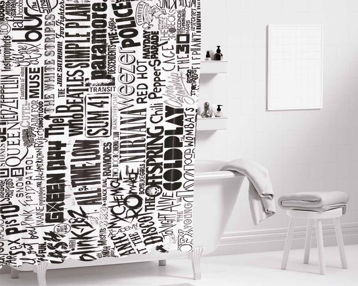 Band Collage 2S Bathroom Shower Curtain Fabric Waterproof | 66 X 72 Inch