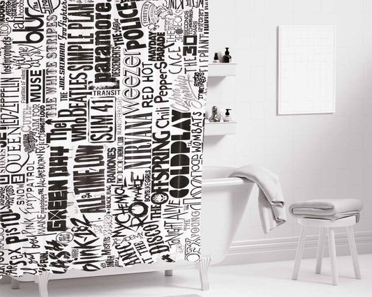 Band Collage 2S Bathroom Shower Curtain Fabric Waterproof | 66 X 72 Inch